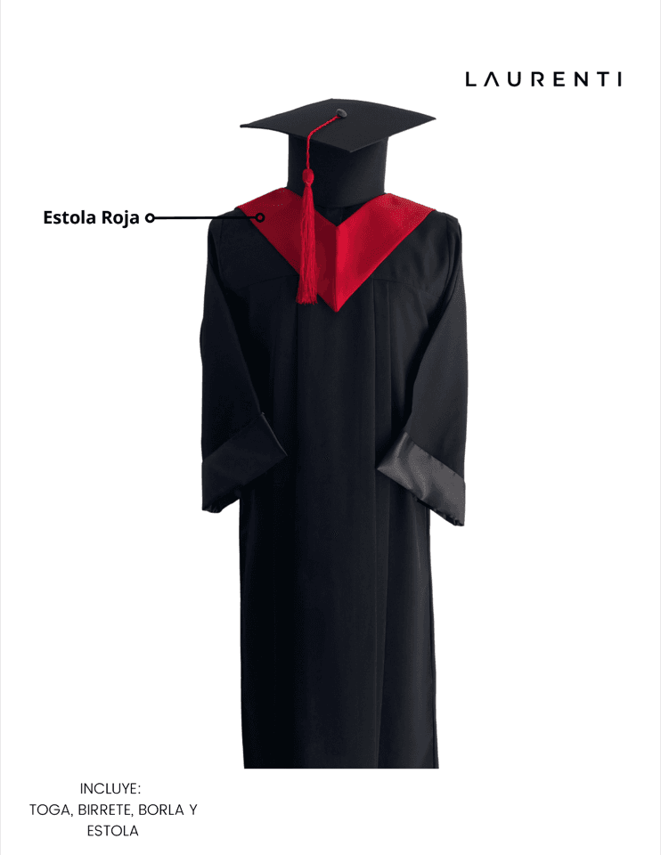 Toga negra con estola roja, vista frontal
